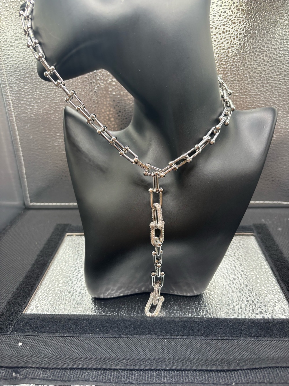 Sterling Silver T-Bar Link Drop Necklace - Silver